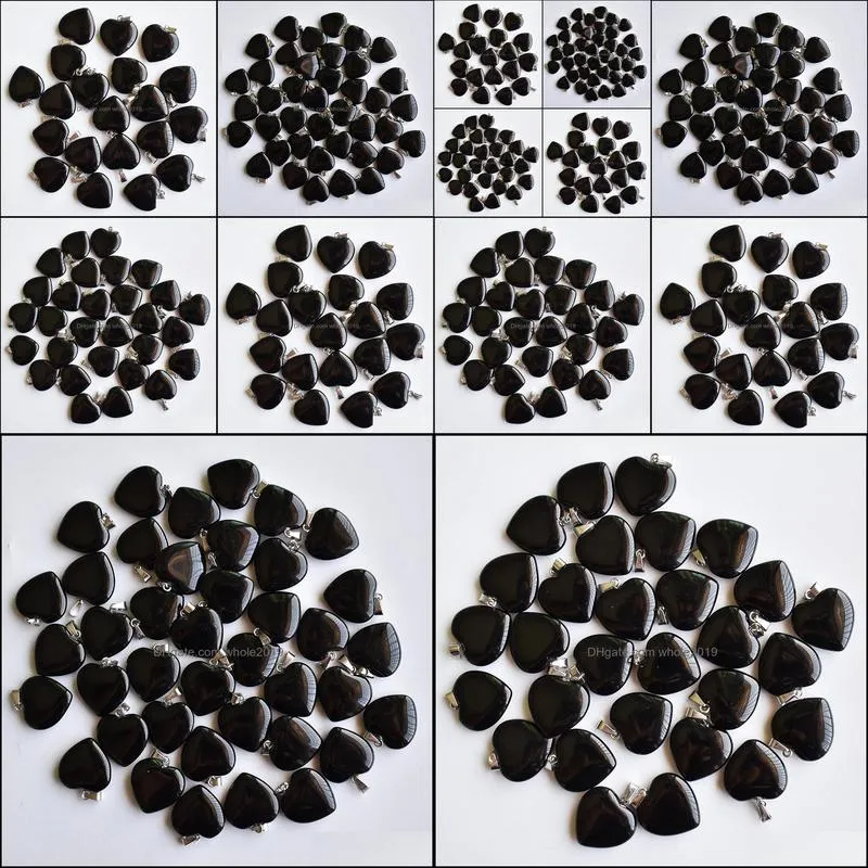 natural stone charms 20mm heart love black obsidian pendants chakras gem stone fit earrings necklace making assorted