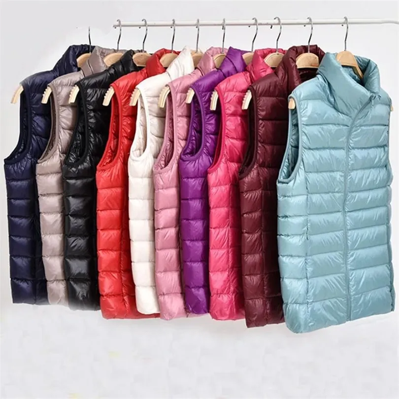 Herbst Winter Frauen Ultraleichte Daunenweste Weiße Ente Daunenmantel Parka Damen Ärmellose Weste Plus Größe 4XL 220801