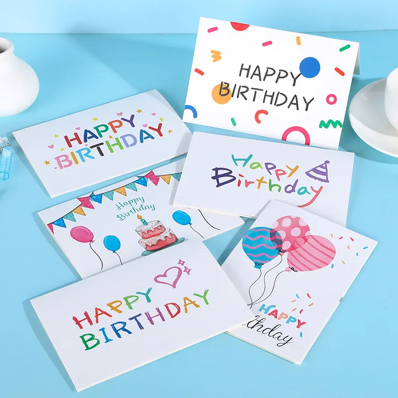 4x6 inch Happy Birthday Cards Balloon Cake Patroon Berichtkaarten Postkaarten cadeau met envelop verjaardagsfeestje benodigdheden mj0629