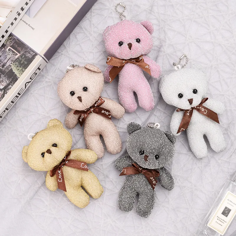 Plush de pelúcia de brinquedo de brinquedo Mini Bear Doll Toy Keychain Bag Pingents Decoração de casamento Fria