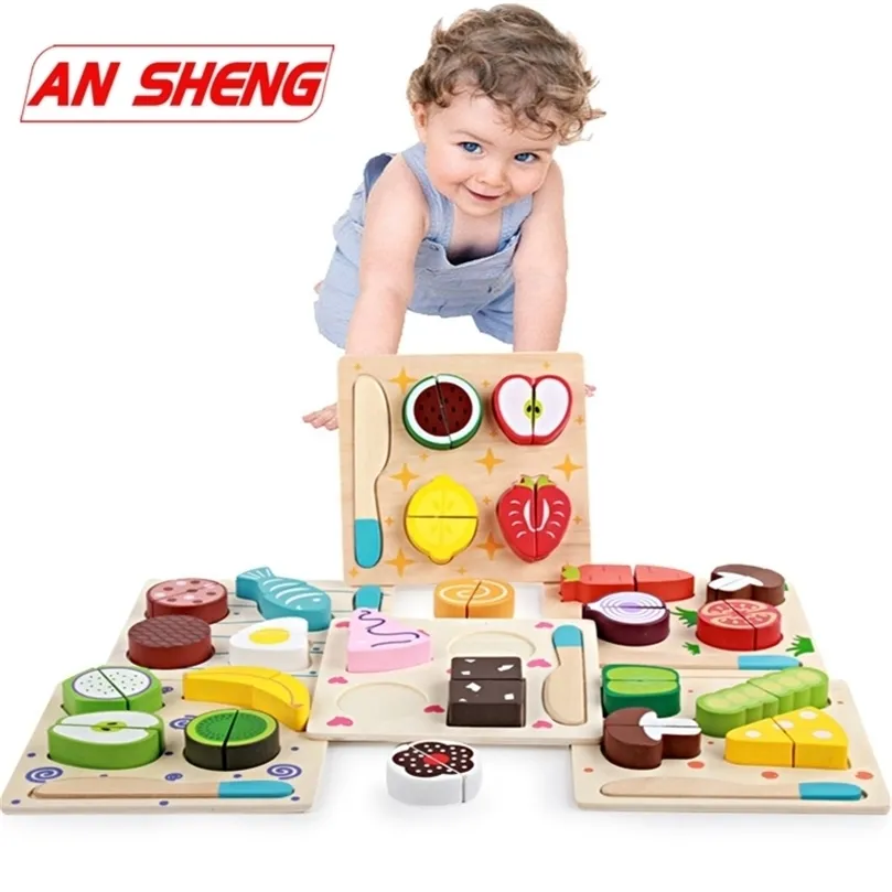 Wooden Toy Kitchen Cut Fruits Vegetables Dessert Kids Cooking Kitchen Toy Food Pretend Play Puzzle Educational Toys for Children LJ201211