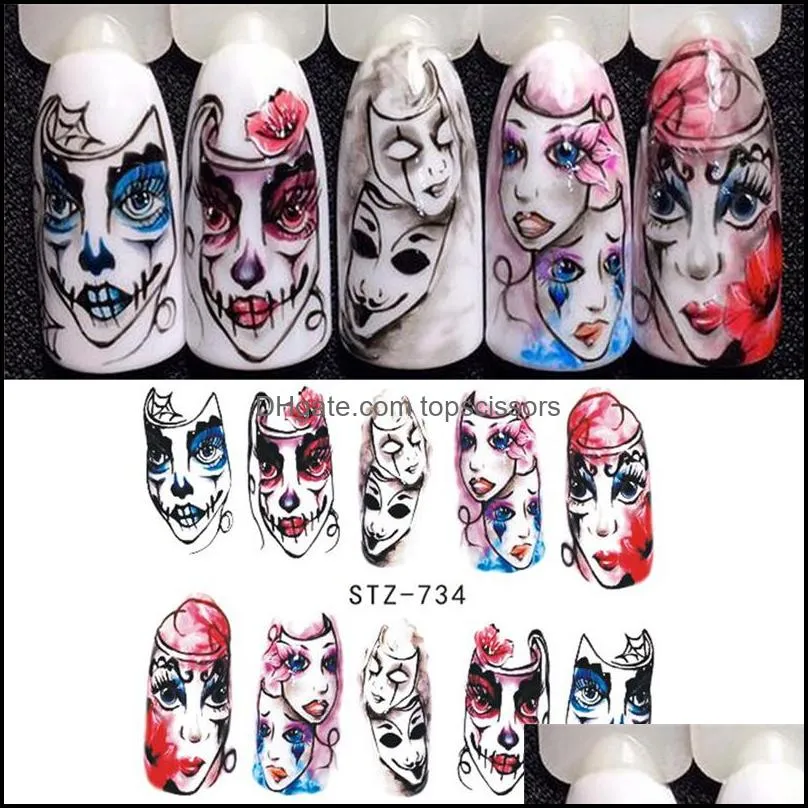 Halloween water transfer nail art stickers decals nails decorations manicure tools pumpkin skull design 25 styles