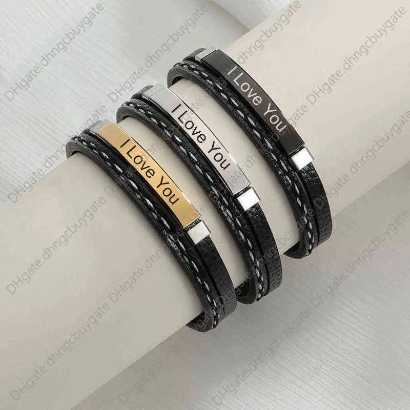 Simple Letterable Woven Leather Bracelet Punk Couple Student Bracelet