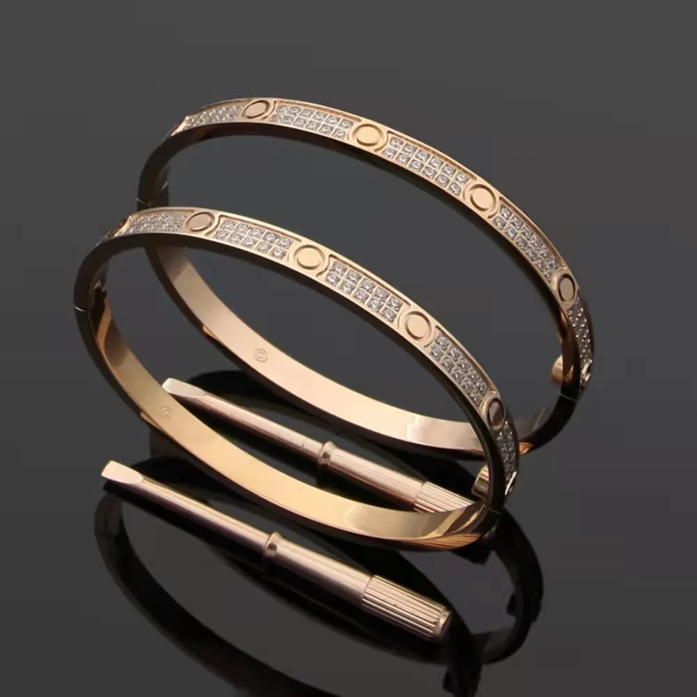 Bracelet d'amour en diamant à 2 rangées de 5mm, de luxe, classique, de styliste, avec tournevis, à la mode, bijoux de Couple pour femmes, 407L