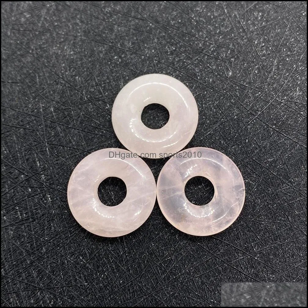 18mm assorted natural stone crystals gogo donut charms rose quartz pendants beads for lucky jewelry making wholesal sports2010