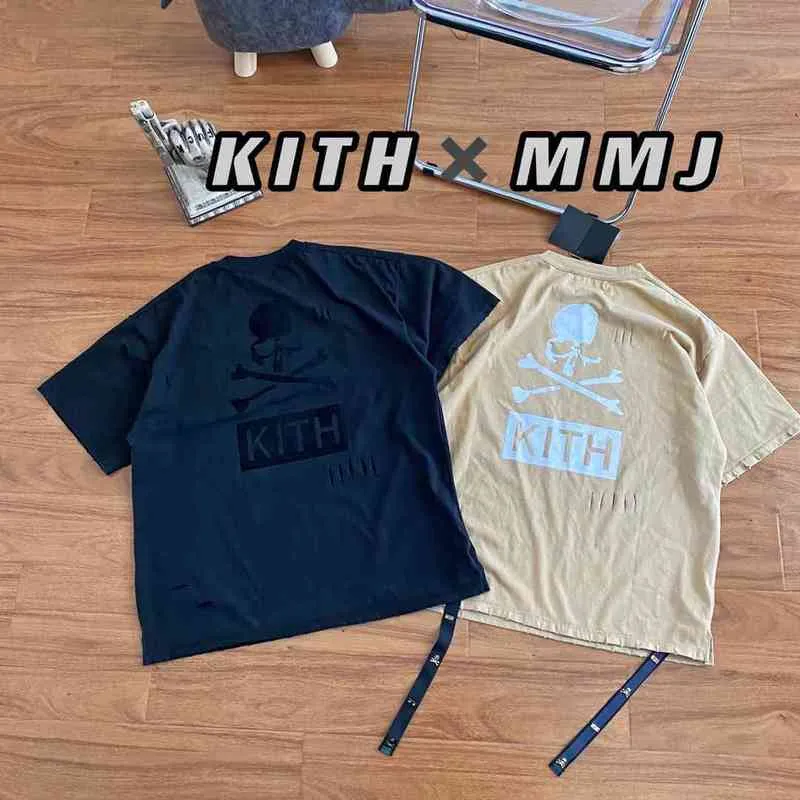 Abbigliamento T-shirt 21ss Kith x Mastermind Mmj t Shirt Uomo Donna Skull Lettera Stampa Colletto tondo Moda High Street Trend Tshirt9lgc