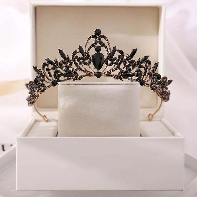 Hårklipp Barrettes barock retro svart lyx brud kristall tiaras kronor prinsessan drottning pageant prom rhinestone slöja tiara bröllop acc