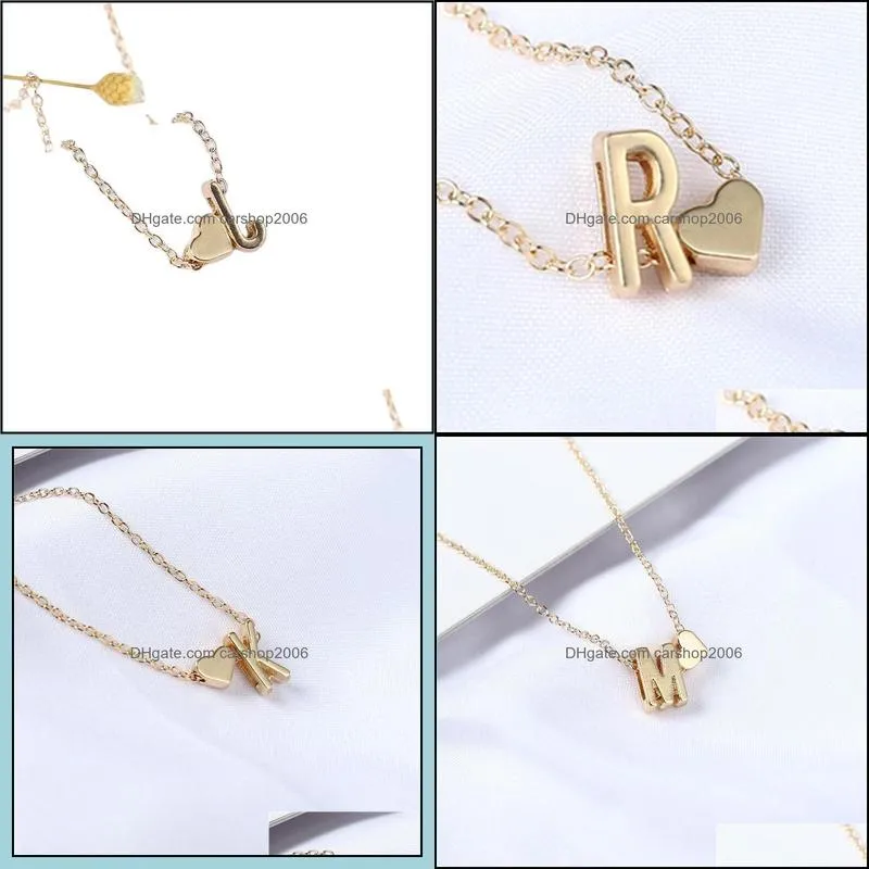 Fashion Tiny Heart Dainty Initial Pendant Necklaces Gold Silver Color Letter Name Choker Necklace For Women Jewelry