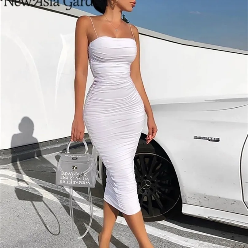 Asia 2 Layers White Summer Dress Women Elegant Straps Ruched Maxi Pink Long Sexy es Party Night Robe 220507