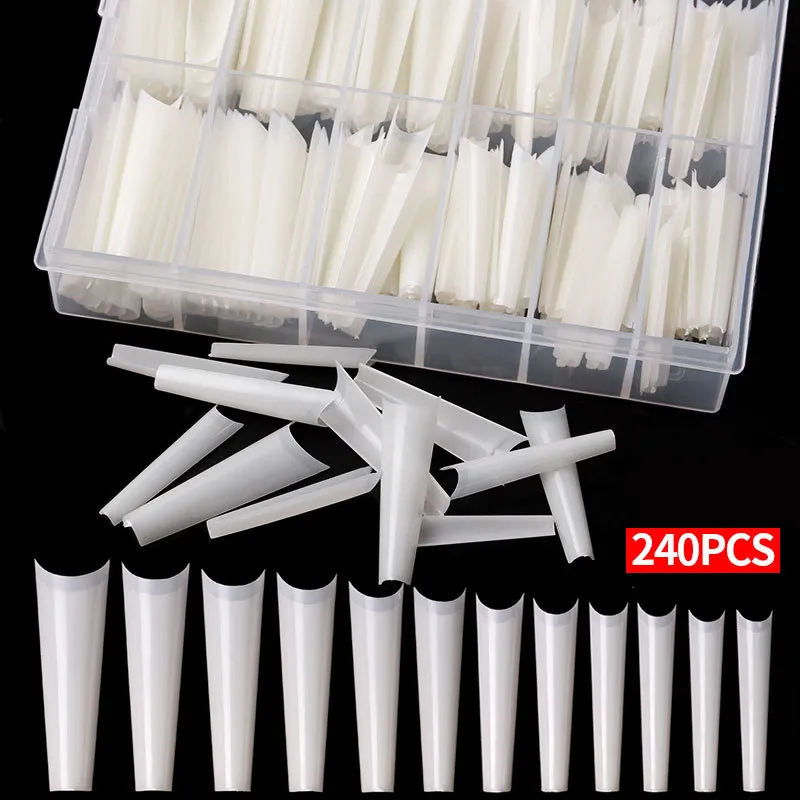 240pcs box XXL Coffin Nail Tips Half Cover extras Long C Curve Acrylic Extension System False Nails Fake Manicure Tools 220716