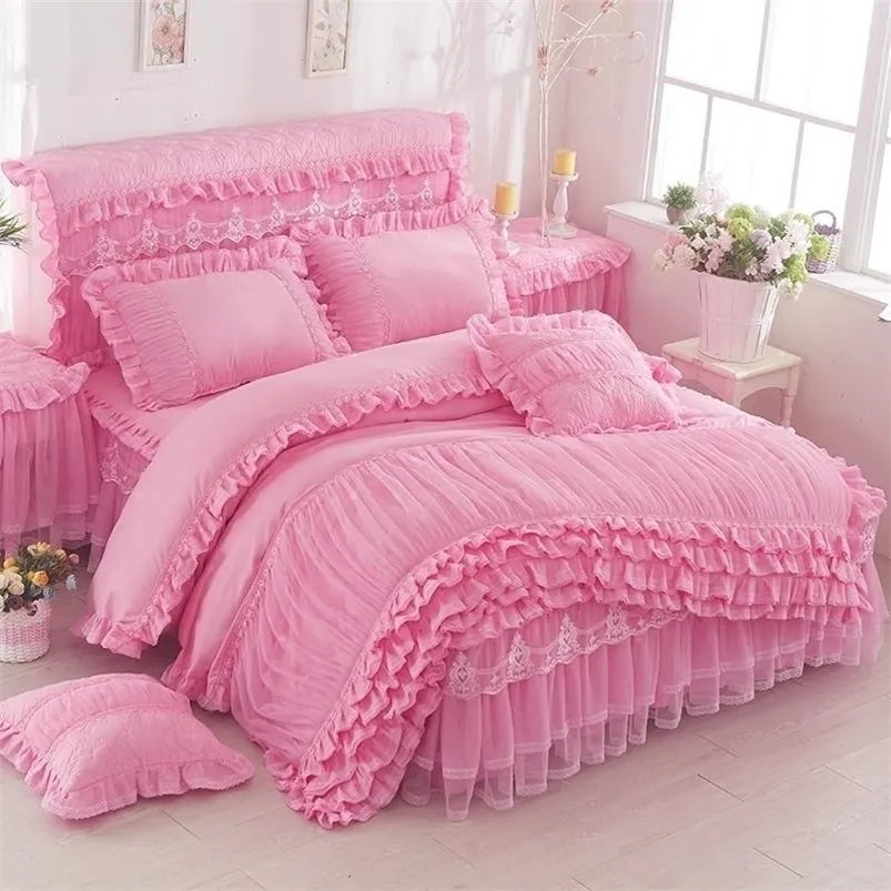 3 Pcs Lace Duvet Cover Fashion Design Soft Comfortable Korean Version Plus Size Quilt King Queen Luxury Bedding Sets LJ201015