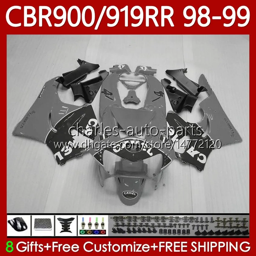 Karosserie-Kit für HONDA CBR 919RR 900RR CBR919RR Grau Schwarz CBR900RR 1998-1999 Karosserie 127No.141 CBR 900 919 RR CC CBR919 CBR900 RR 1998 1999 900CC 919CC 98 99 OEM-Verkleidung