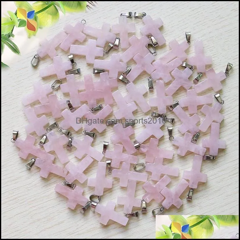 fashion cross rose quartz crystal opalite unakite agate pendant reiki healing crystal chakra pendants necklace for women jewelry