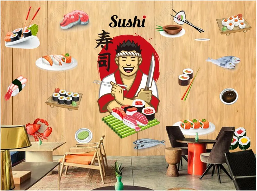 Foto personalizzata Murale 3D Sfondi sul muro Giapponese Sushi Ristorante Home Decor 3D Wallpapers Wallpapers Soggiorno Pareti Adesivi Adesivi Decorazione