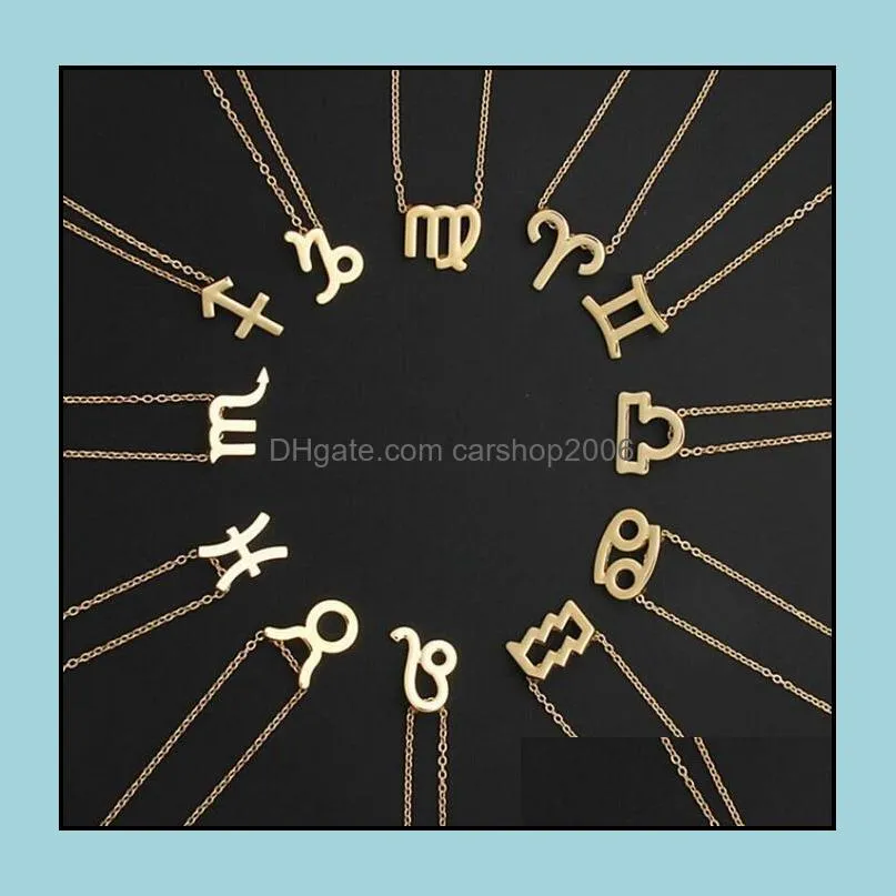 12 zodiac Necklaces with Gift card constellation sign Pendant Silver chains Necklace For Men Women Fashion Jewelry in Bulk