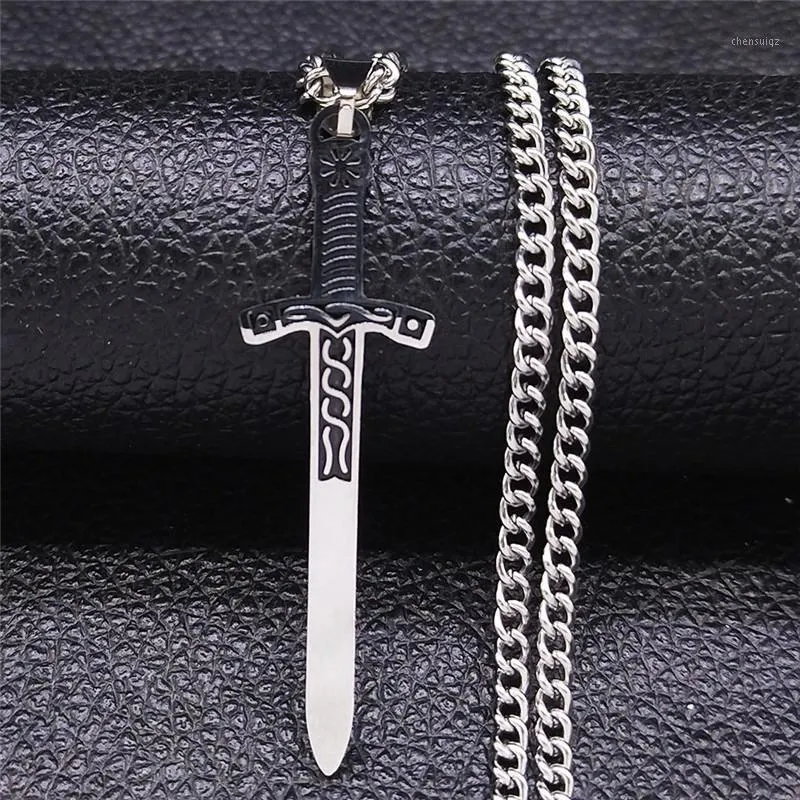 Pendentif Colliers Viking Sword Collier de déclaration en acier inoxydable pour femmes / hommes couleur argent long bijoux Colgante Hombre N4053S05