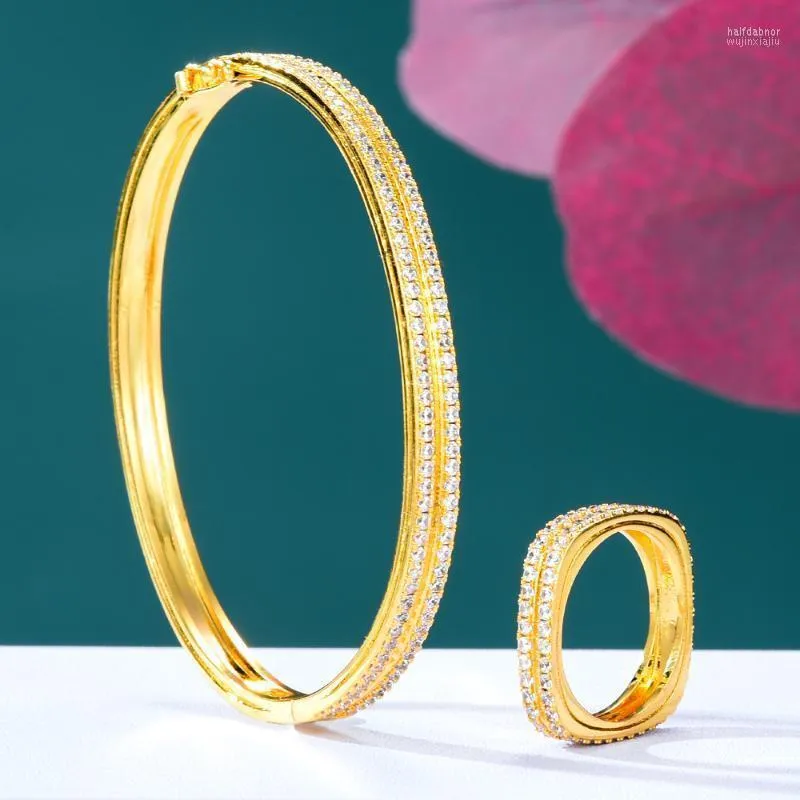 イヤリングネックレスMissvikki Luxury Trendy Stackable Women Bangle Ring for Bridal Wedding Jewelry Sets Girl Lady Daily Fashion Half22