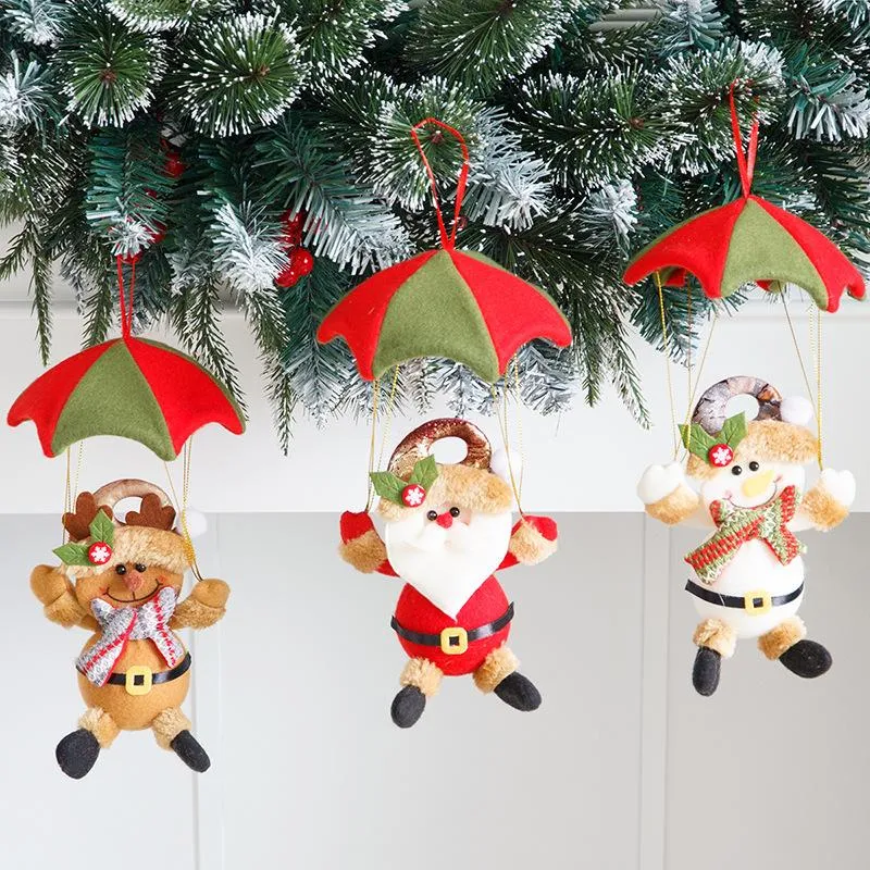 Julekorationer Merry Tree Decoration Xmas Oranment Pendant Parachute Plush Santa Claus Snowman Elk Doll Drop Gift år 2022Christmas