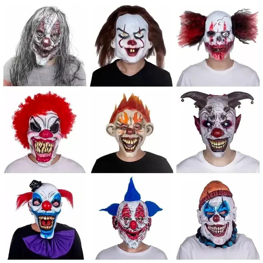 Masque De Clown Effrayant En Latex Pour Halloween - Cosplay, Carnaval, Fêtes Déguisées - Dimensions 20x14.7 Cm