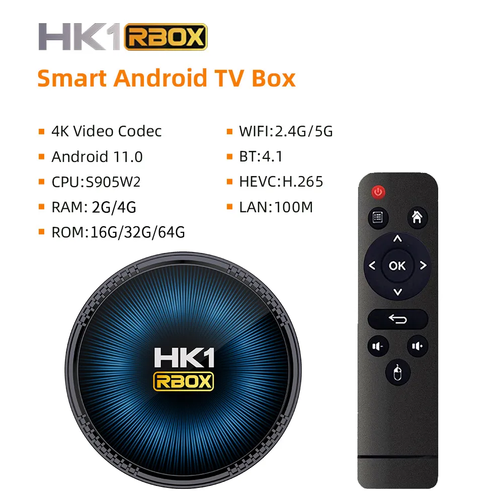 HK1 RBOX W2 TV Box Android 11 Amlogic S905W2 4GB 64GB 2G/5G Dual wifi 4K HD AV1 BT Youtube Google Media Player Smart TVBox 2G16G