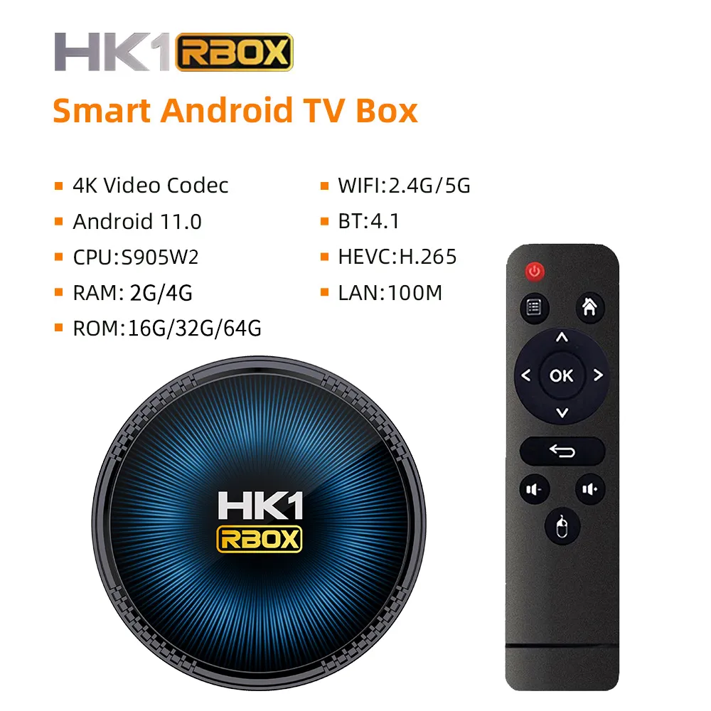 HK1 RBOX W2 TV Box Android 11 Amlogic S905W2 4GB 64GB 2G/5G Dual Wifi 4K HD AV1 BT Youtube Google Media Player Smart TVBox 2G16G