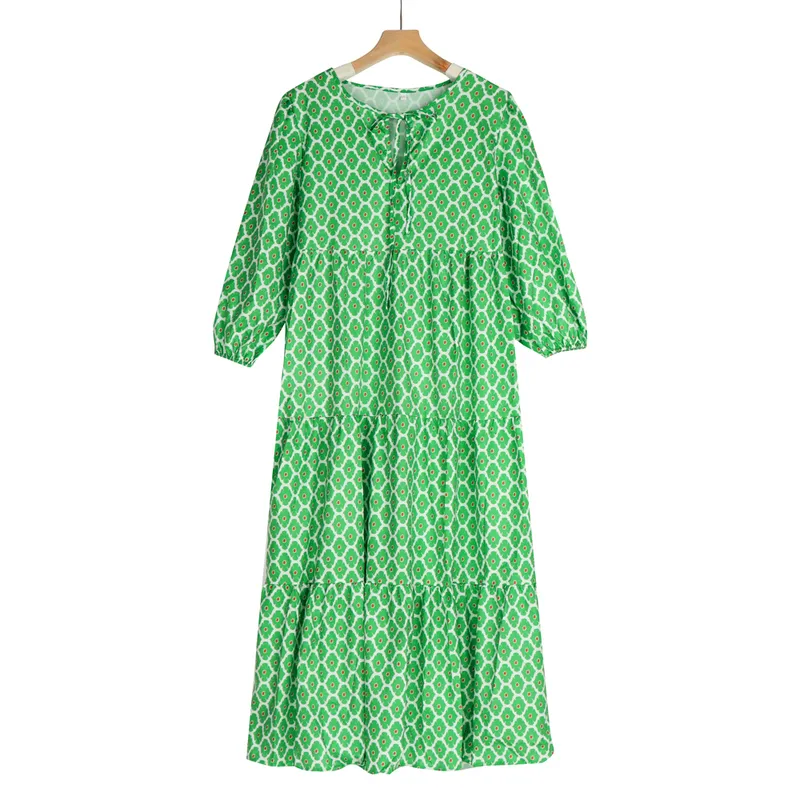OSTOO Women's Sleeveless Boho Floral Maxi Dress - Long Flow Summer Dress With Tiered Hem (Green)