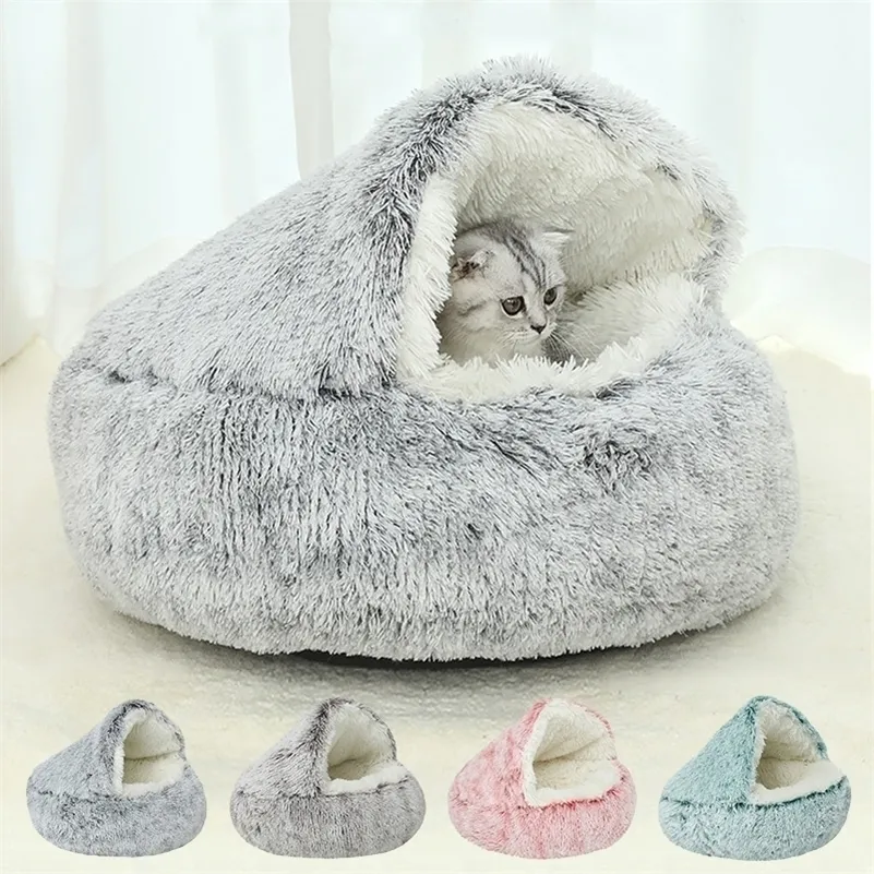 Inverno Long Plush Pet Cat Bed Rodada Almofada Casa Cesta Quente Sentir Saco Nest Canil para Cachorro Pequeno 220323