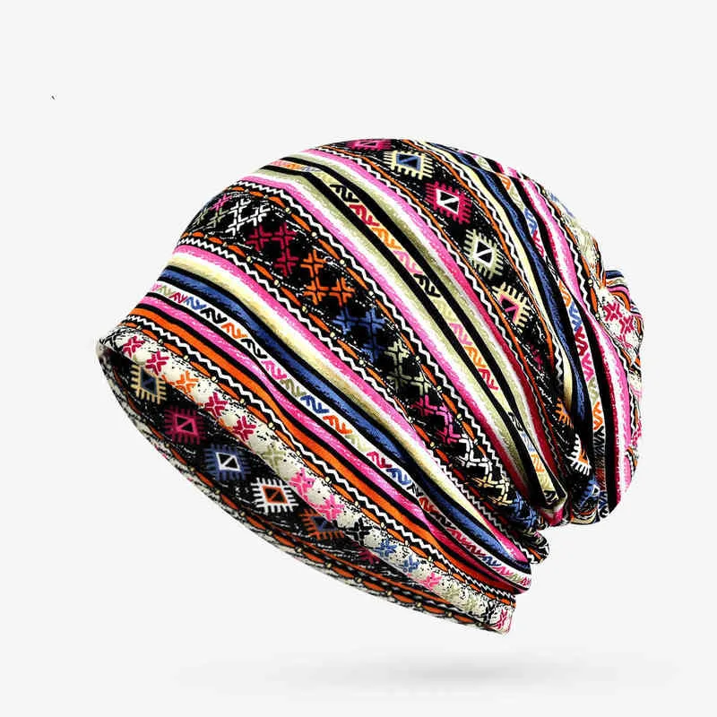 Cokk Cotton Beanie Tulband Hat Mujeres Hombres Boho Diseño Geométrico Beanie Moda Baggy Cap Gorro Feminino Bone Hombre Nuevo Casual J220722