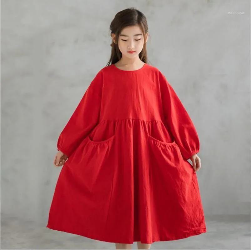 Robes de fille 2022 enfants à manches longues Lantern princesse robe 4-14 yera 6 pcs / lot