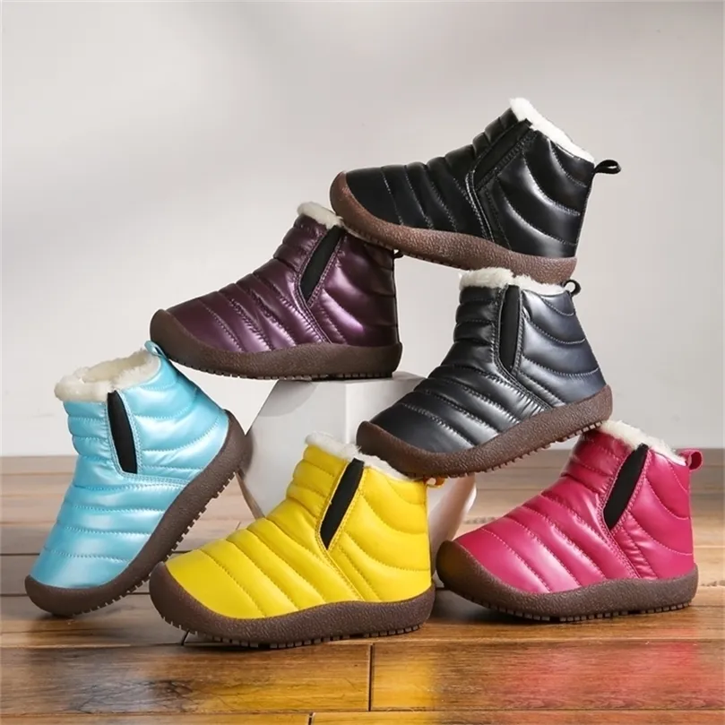 Botas de inverno para crianças mantêm as botas de neve de tornozelo quentes de pelúcia meninas moda moda de fundo macio Sapatos anti-deslizamento