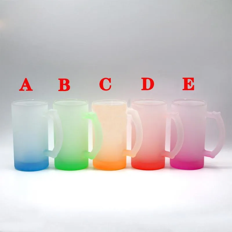 16oz Gradient Frosted Glass Mugs Tumbler Sublimation Blanks Skinny Tumbler with Handle DIY Blank Heat Transfer Cups