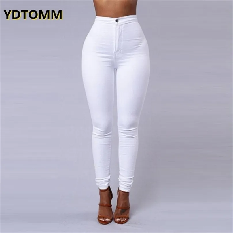 Jeans skinny de cor sólida mulher branca preta cintura alta render jeans vintage sexy calça longa femme lápis casual calças jeans 220701