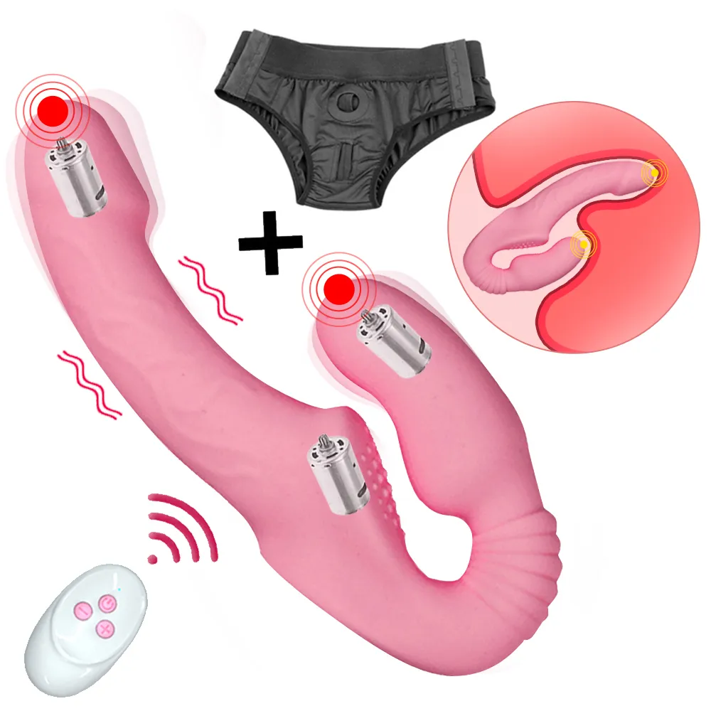 Realistico vibratore con vibratore senza spalline Strapon femminile con doppia vibrazione, giocattoli sexy per coppie lesbiche Negozio erotico Articoli di bellezza