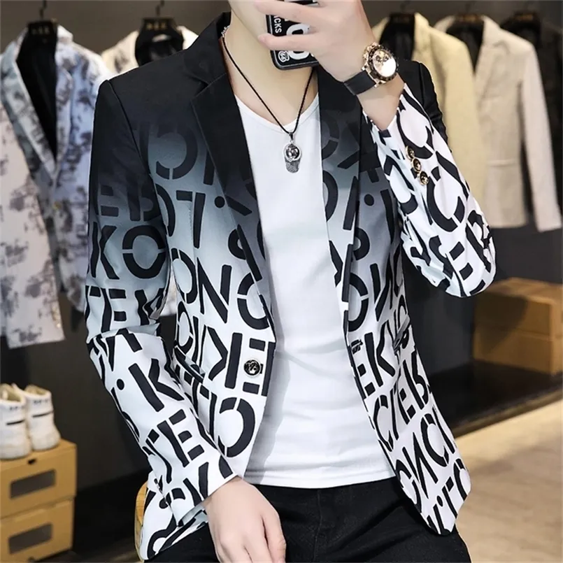 Men's Blazer Fashion Autumn Winter Clothing Male Suit Jacket Letter Printing Casual Slim Fit Fancy Party Singer Blazzer Coat 220527