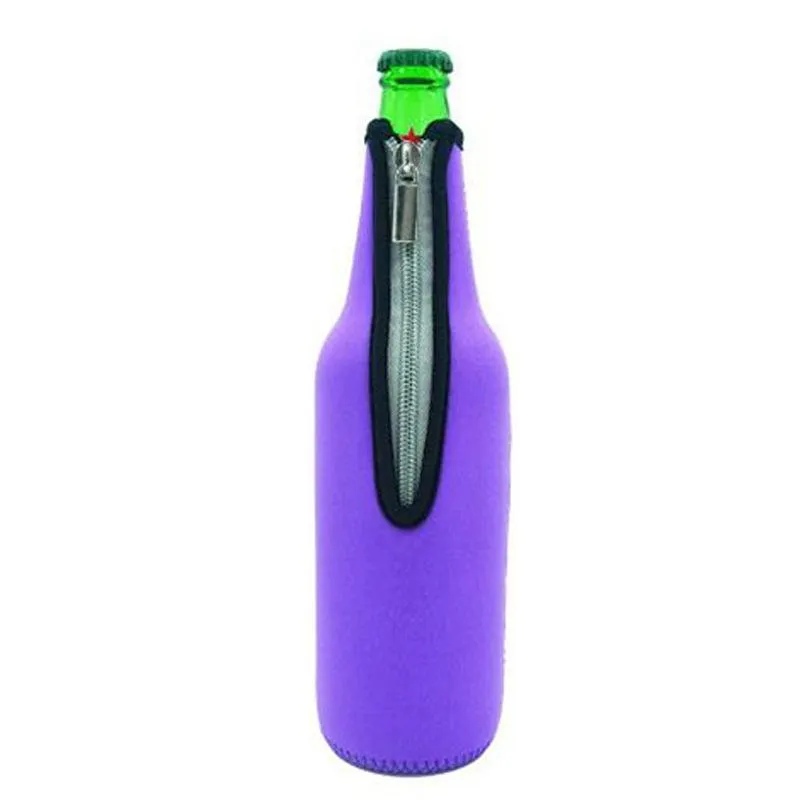 Neoprene Zipper Beer Bottle Sleeve Party Decoration 12oz Red Wine Glass Insulation Sleeves Wine Bottles Protective Cover XG0269