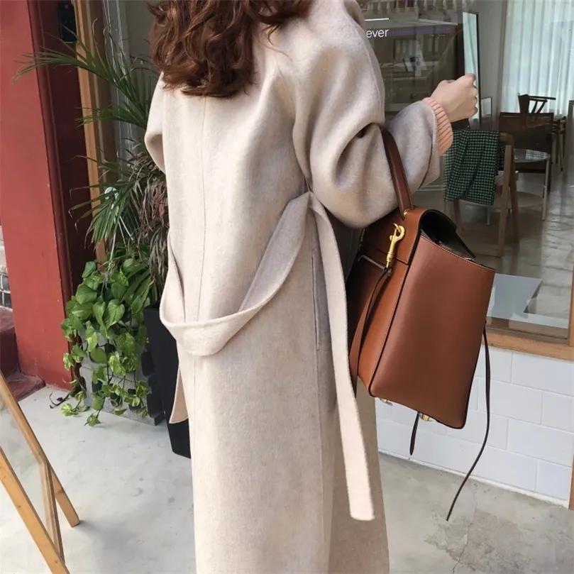 Spring Autumn Winter Women's Casual Wool Blend Trench Coat Oversize Long Coat med Belt Cashmere Outerwear Wholesale OEM 201221