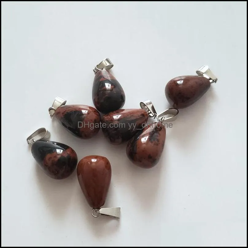 wholesale 50pcs/lot fashion natural mahogany obsidian stone pendant water drop charms for diy accessories making