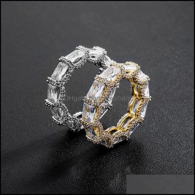 mens diamond rings iced out zircon gold silver plated luxury ring hip hop jewelry square micro paved ring for women gift