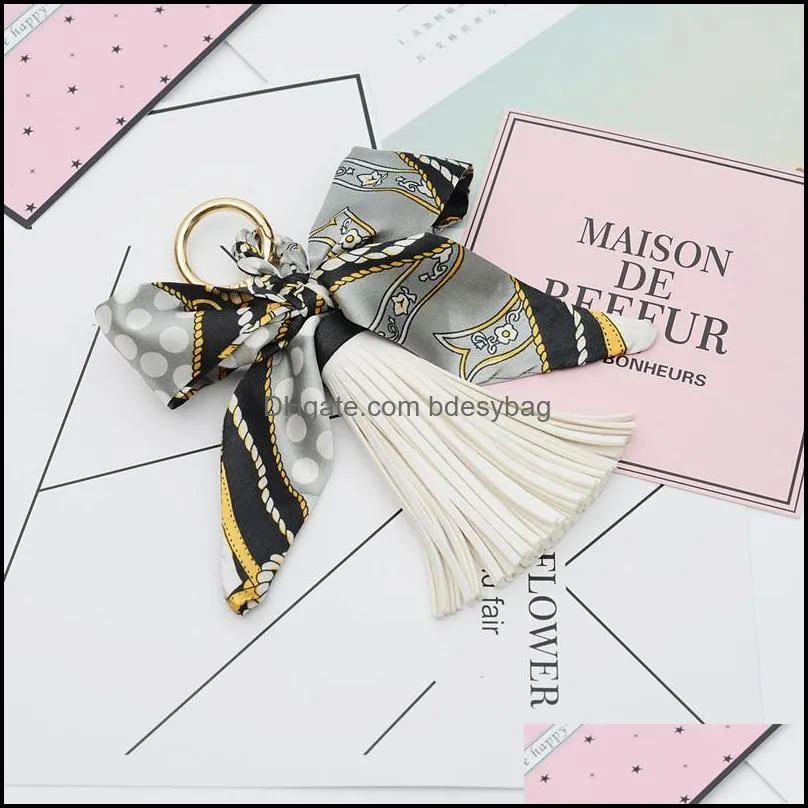 keychains scarves key chain bowknot exquisite decoration pu leather tassels for girl women bag acessory eh811