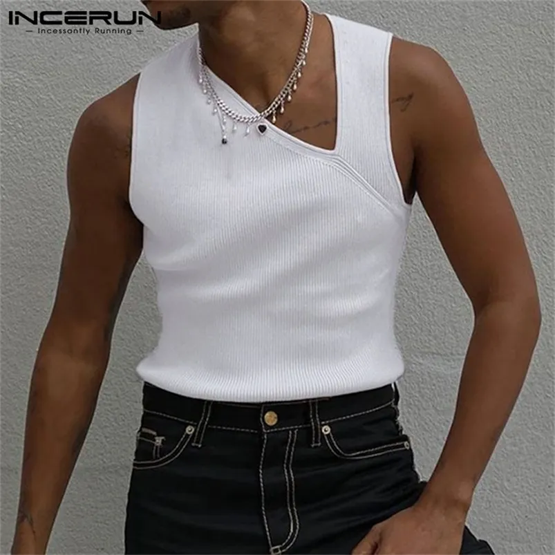 Homens de moda tanques tops sem mangas cor sólida coletes irregulares sexy v alveias de rua casuais roupas s-5xl incerun 7 220601