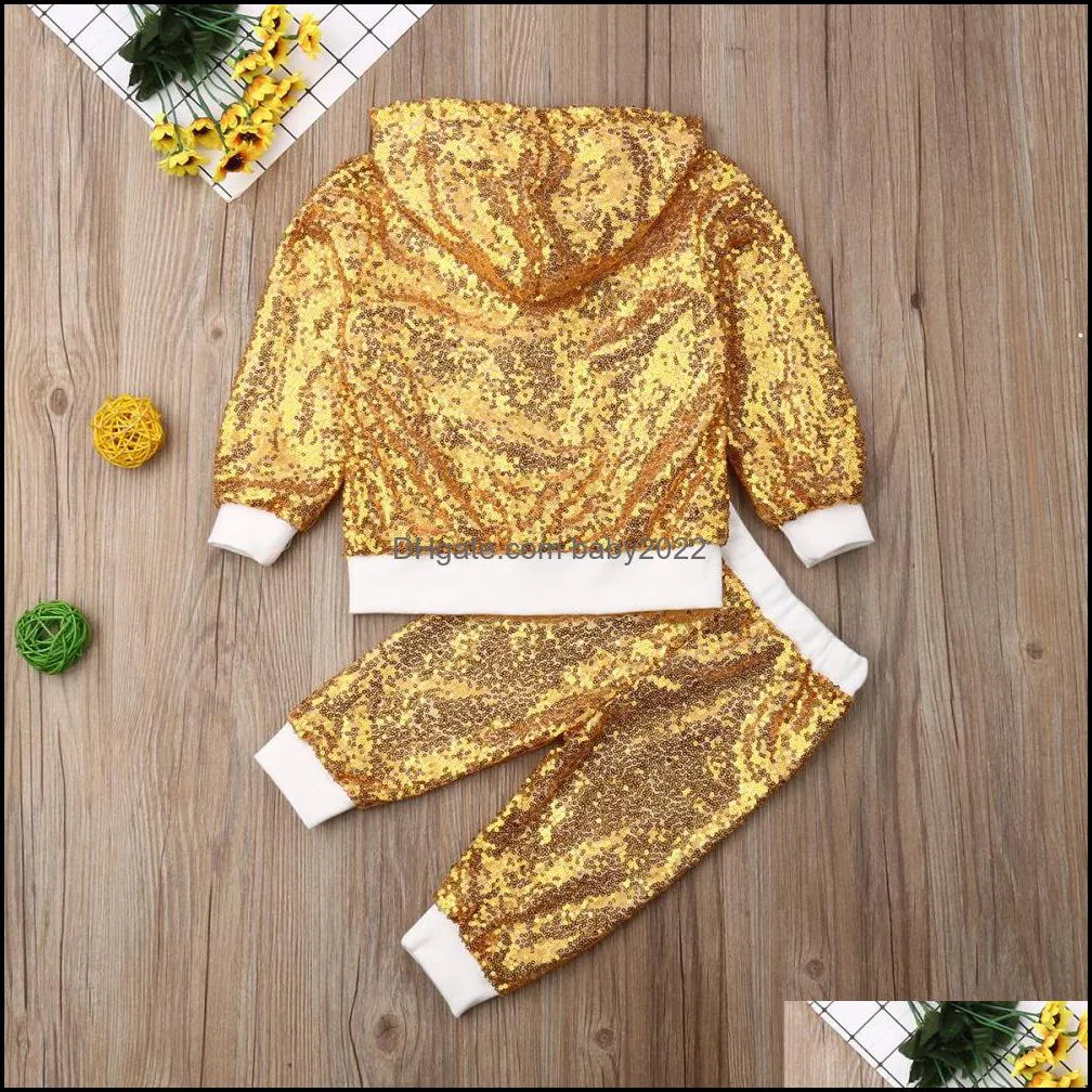 kids clothing sets girls outfits children sequin hooded coat tops+pants 2pcs/set spring autumn fashion boutique baby clothes z5643
