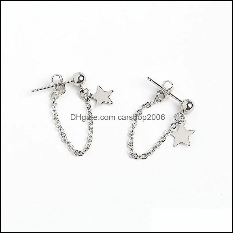 fashion simple personality pentagram star back hanging drop earrings korean metal chain dangle women`s jewelry