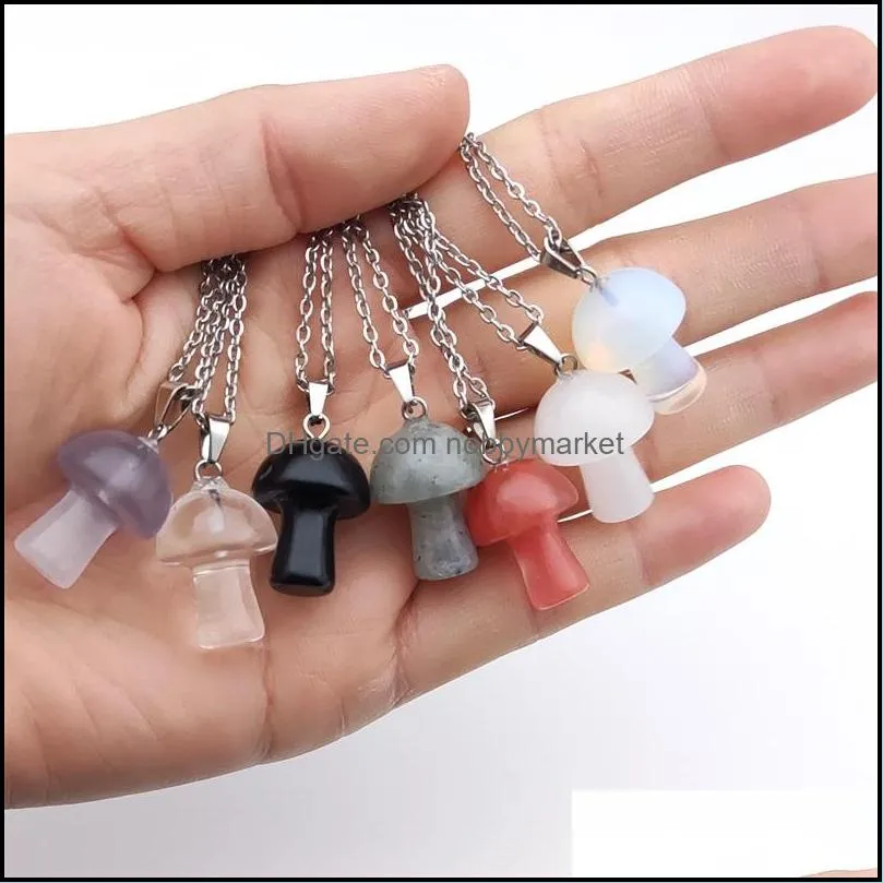 Natursten Hängsmycke Mushroom Crystal Halsband Ametyst Quartz Chakra Pendo Healing Smycken Drop Leverans 2021 Halsband Pendants O8QCW