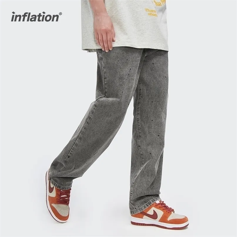 Инфляция черные мыть джинсы мужчины прямые джинсовые брюки мода улица носить всплеск чернил ретро хип-хоп 3578S21 220328