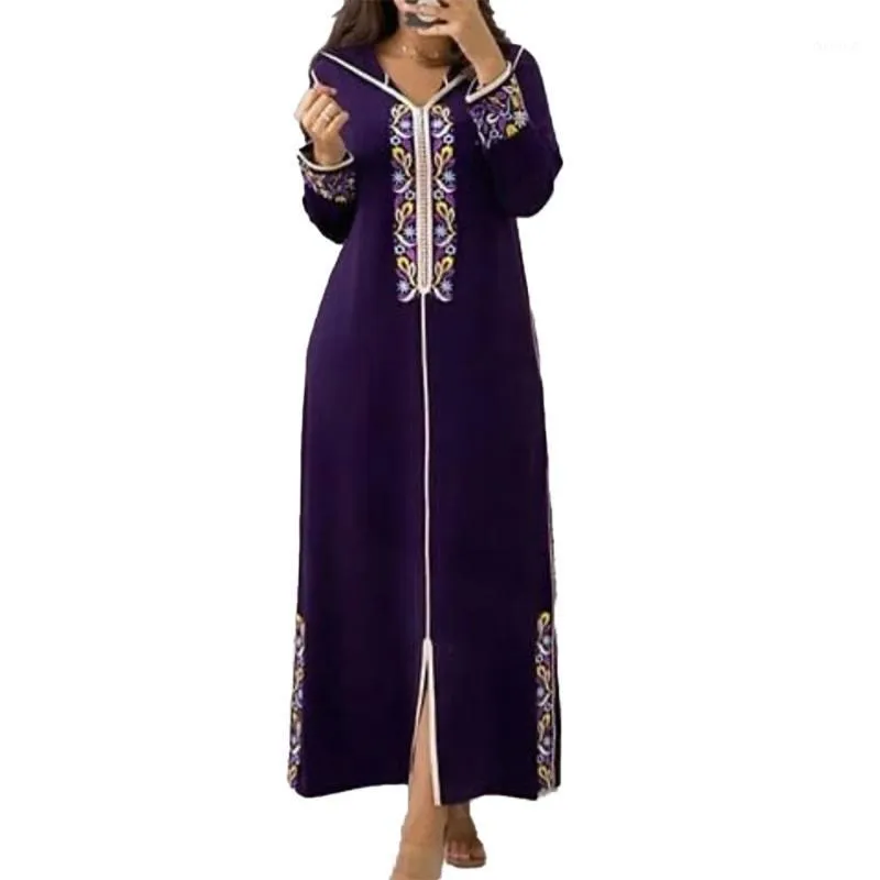 Etnisk kläder Floralklänning Broderi Muslimska Abaya 2022 vår sommarmode huva långa ärmar eleganta kaftan riked maxi klänningar