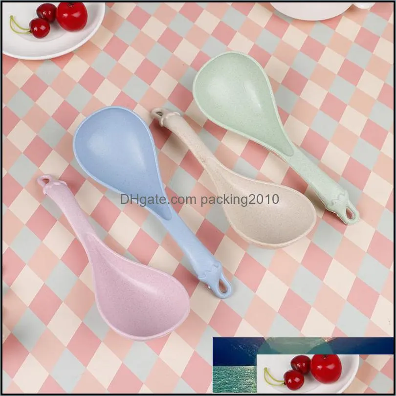 1Pcs Long Handle Soup Tableware Wheat Straw Rice Ladle Spoon Meal Dinner Scoops Kitchen Supplies Cooking Tool