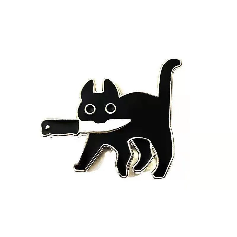 Szpilki, broszki Cartoon kreatywny czarny kot modelowanie-szpilka emaliowana przypinka do klapy broszka zabawna biżuteria Anime szpilki