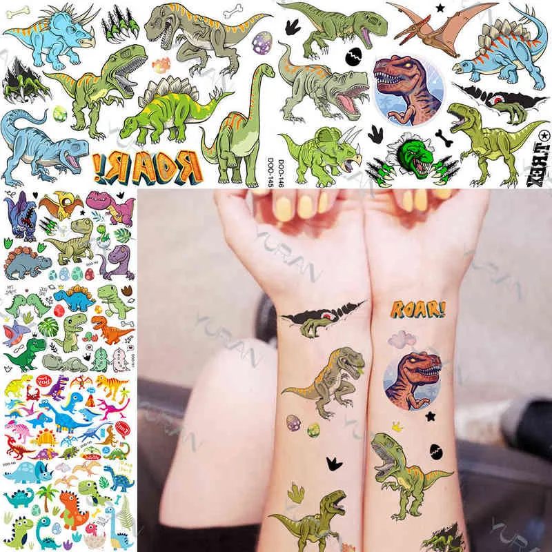 NXY Tatuaggio Temporaneo Realistico Dino Ruggente Adesivo per Ragazzi Ragazze Flash Giurassico Simpatico Cartone Animato Falso Body Art Tatuaggi Bambini 0330