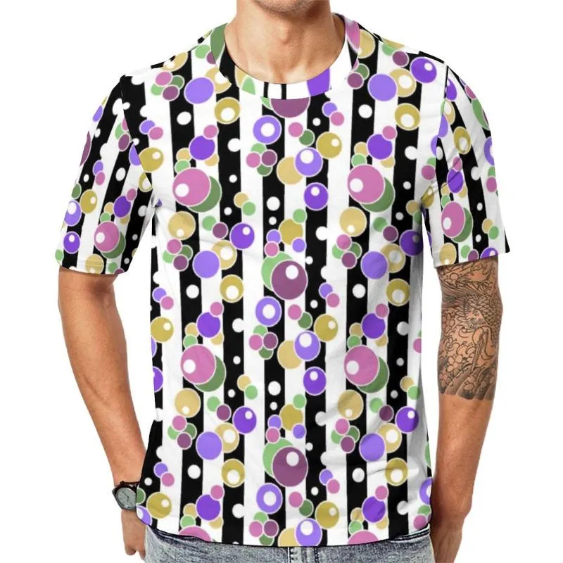 Camisetas masculinas Dots e listras camiseta de camiseta retro estampa tendência de manga curta de manga curta Camiseta de verão clássico de tamanho grande de tamanho grande