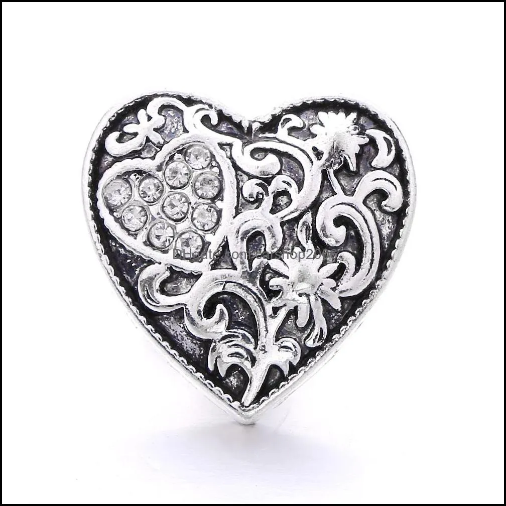 heart love rhinestone snap button charms women jewelry findings 18mm metal snaps buttons diy bracelet jewellery wholesale